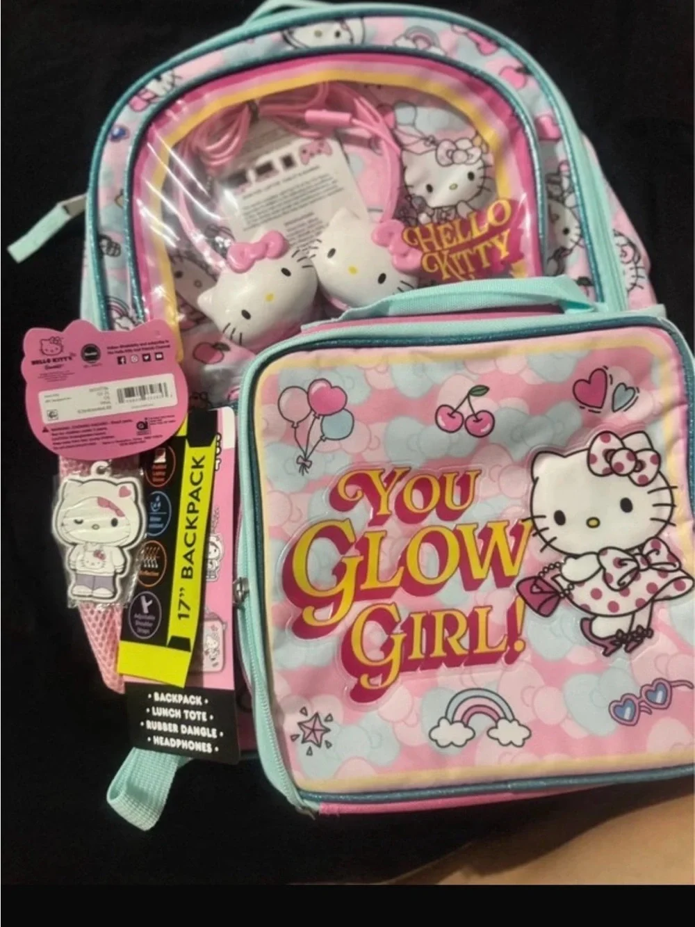 Hello Kitty Pink & Mint Kids Backpack and Lunch Bag Set - 